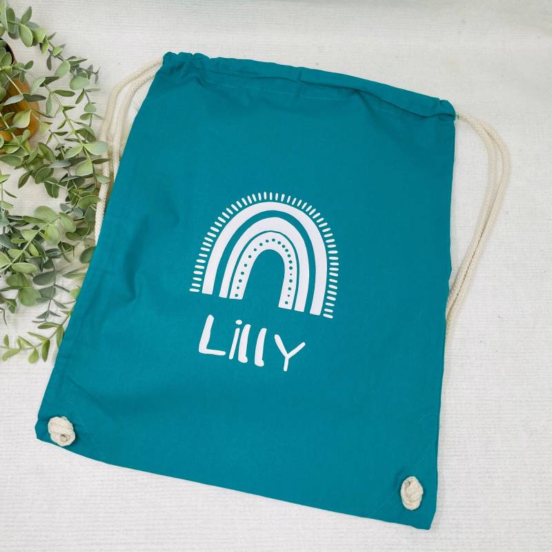 Turnbeutel Mit Name - Wechselwäsche Kita Kindergarten Stofftasche Personalisiert Regenbogen Beutel von Koboldtheater22