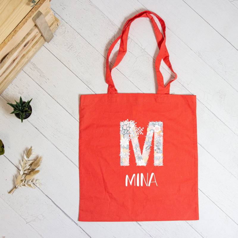 stoffbeutel Für Die Schule - Malutensilien Oder Ersatzkleidung- Personalisiert Mit Floralem Initial Und Name Baumwolle Tasche Tolle Farben von Koboldtheater22