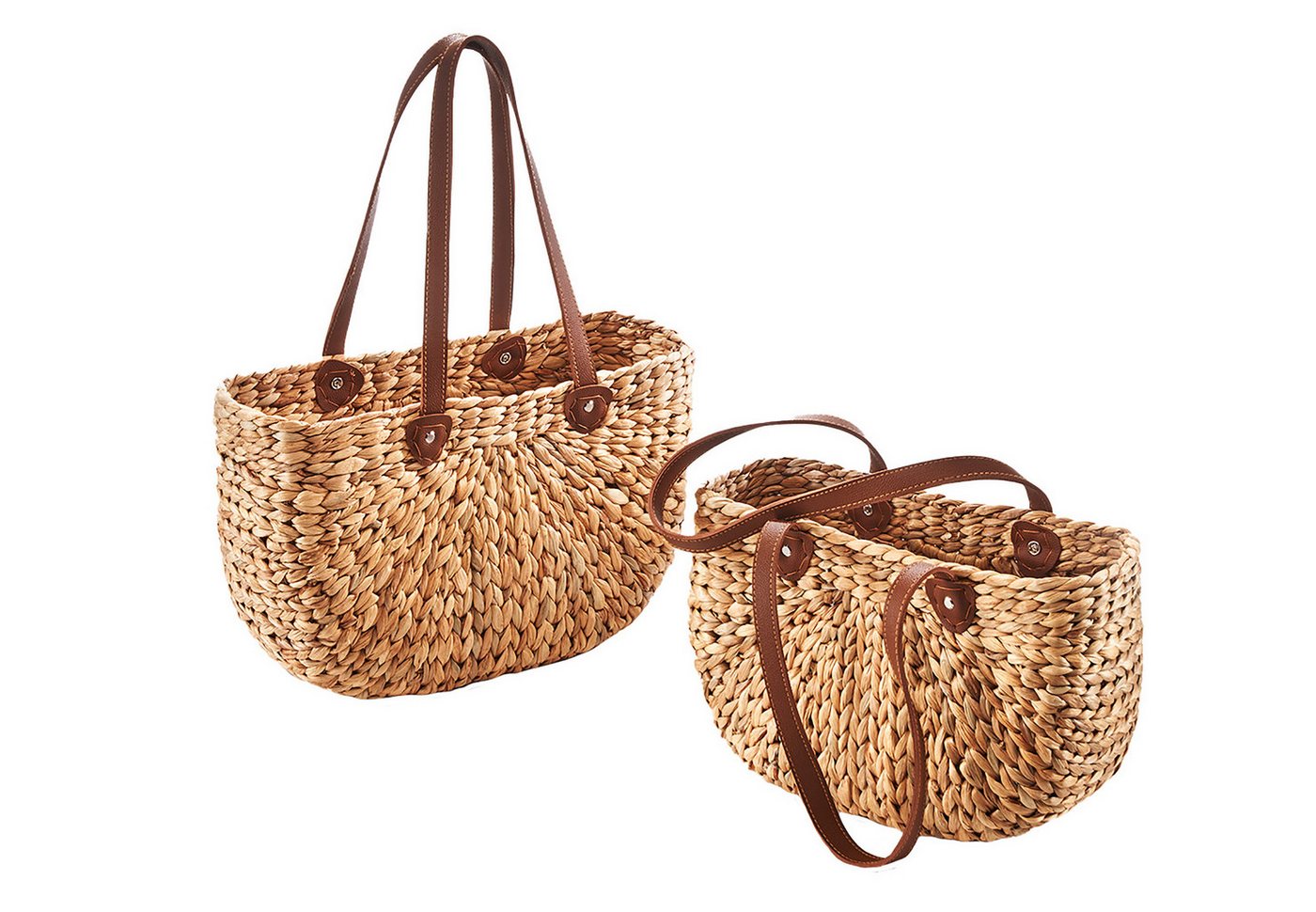 Kobolo Shopper Tasche Korbtasche Set 2 Größen - Kunstledergriffen (2er Set, 2-tlg), verschiedene Größen von Kobolo