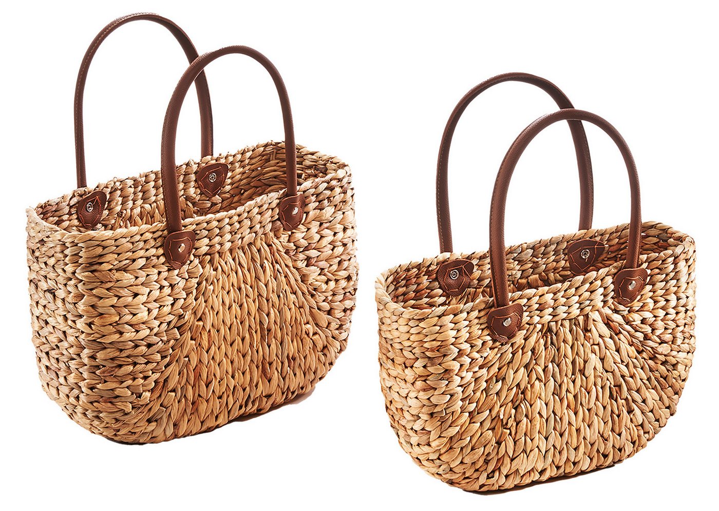 Kobolo Shopper Tasche Set mit Kunstledergriffe - zwei Größen (2er Set, 2-tlg), 1x 39x16x26/42cm/ 1x43x18x30/45cm von Kobolo