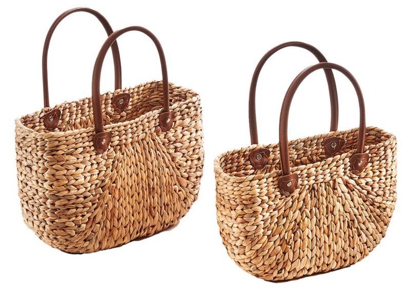 Kobolo Shopper Tasche Set mit Kunstledergriffe - zwei Größen (2er Set, 2-tlg), 1x 39x16x26/42cm/ 1x43x18x30/45cm von Kobolo