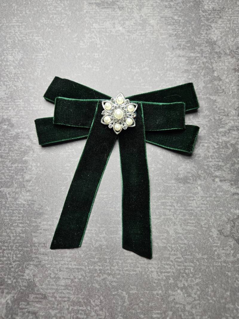 Damen Schleifenbrosche Samt Grün Strass Anstecker Geschenk Handmade von KobrakDesign