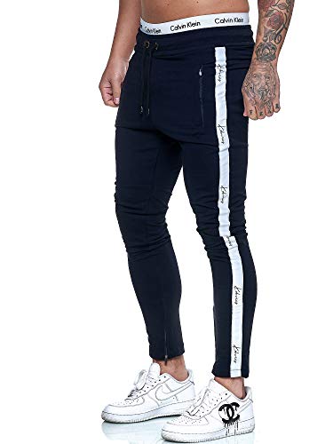 Koburas Herren Jogging Hose Jogger Streetwear Sporthose Modell KO-13105-JG Navy Weiss L von Koburas