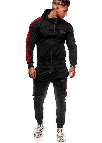 Koburas Herren Jogginganzug Trainingsanzug Sportanzug Jogginghose Hoodie-Sporthose Jogger Modell 3392 (S, Schwarz-Rot) von Koburas