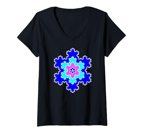 Damen Buntes Fractal Koch Schneeflockenmuster Formen Mania T-Shirt mit V-Ausschnitt Damen Buntes Fractal Koch Schneeflockenmuster Formen Mania T-Shirt mit V-Ausschnitt von Koch Snowflake Fractal Geometry Shapes Mania