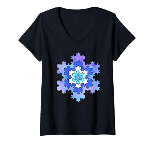 Damen Buntes Fraktal-Koch-Schneeflockenmuster, leuchtende Formen, Mania T-Shirt mit V-Ausschnitt Damen Buntes Fraktal-Koch-Schneeflockenmuster, leuchtende Formen, Mania T-Shirt mit V-Ausschnitt von Koch Snowflake Fractal Geometry Shapes Mania