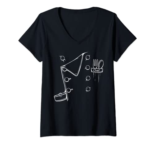 Damen Chefkoch Kostüm Metzger Küche Koch T-Shirt mit V-Ausschnitt Damen Chefkoch Kostüm Metzger Küche Koch T-Shirt mit V-Ausschnitt von Koch Uniform Küche Mitarbeiter
