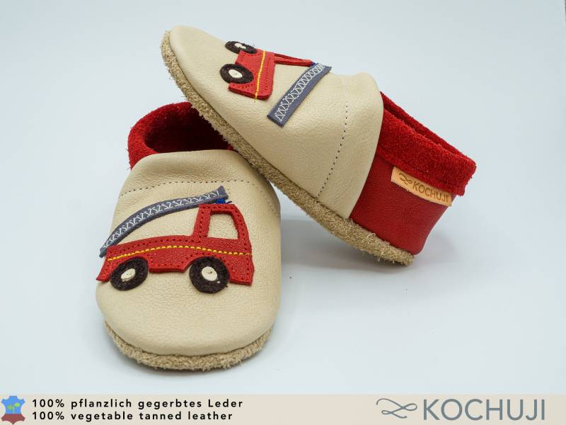 Bioleder Krabbelschuhe Feuerwehr/Lauflernschuhe Lederpuschen Ökoleder Pflanzliche Gerbung Chromfrei Personalisierbar Bioleder Krabbelschuhe Feuerwehr/Lauflernschuhe Lederpuschen Ökoleder Pflanzliche Gerbung Chromfrei Personalisierbar von Kochuji
