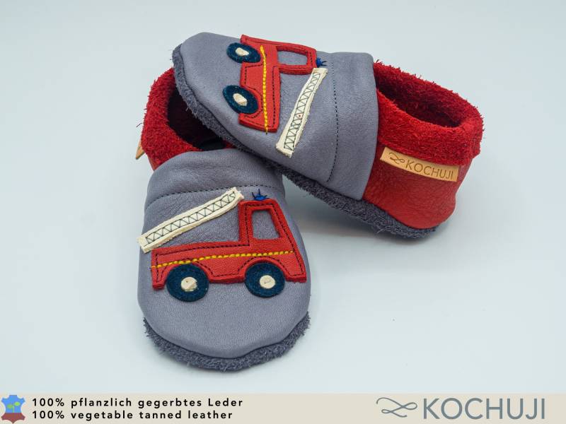 Bioleder Krabbelschuhe Feuerwehr/Personalisierbar Verschiedene Größen Und Farben Lederpuschen Pflanzliche Gerbung Chromfrei von Kochuji