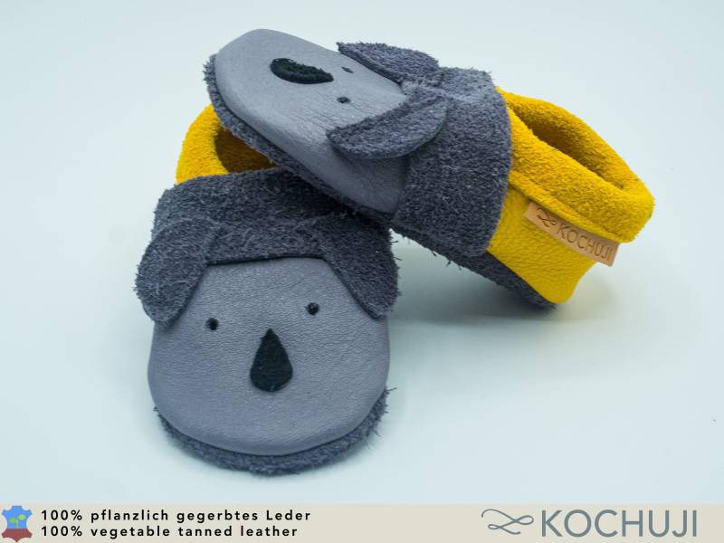 Bioleder Krabbelschuhe Koala/Lederpuschen Lauflernschuhe Naturleder Pflanzliche Gerbung Chromfrei Namenslabel von Kochuji