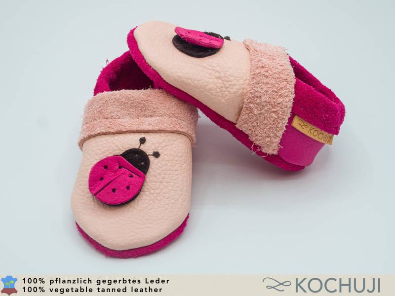 Bioleder Krabbelschuhe Marienkäfer/Lederpuschen Lauflernschuhe Naturleder Pflanzliche Gerbung Chromfrei Namenslabel von Kochuji