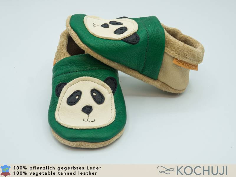 Bioleder Krabbelschuhe Panda/Personalisierbar Verschiedene Farben Lederpuschen Pflanzliche Gerbung Chromfrei Pandabär von Kochuji