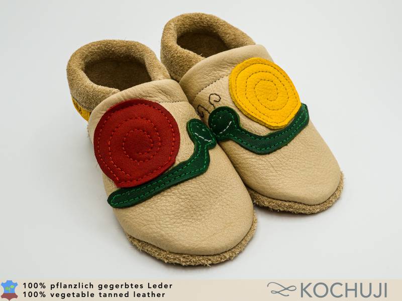 Bioleder Krabbelschuhe Schnecke/Hausschuhe Freie Farbwahl Krabbelpuschen Pflanzliche Gerbung Allergiefrei Chromfrei von Kochuji