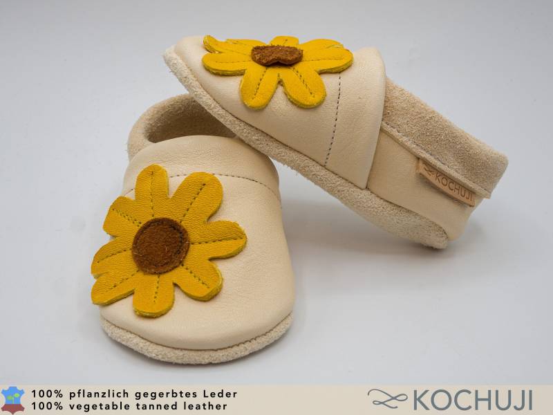 Bioleder Krabbelschuhe Sonnenblume/Lederschluppen Lauflernschuhe Pflanzliche Gerbung Chromfrei Personalisierbar von Kochuji