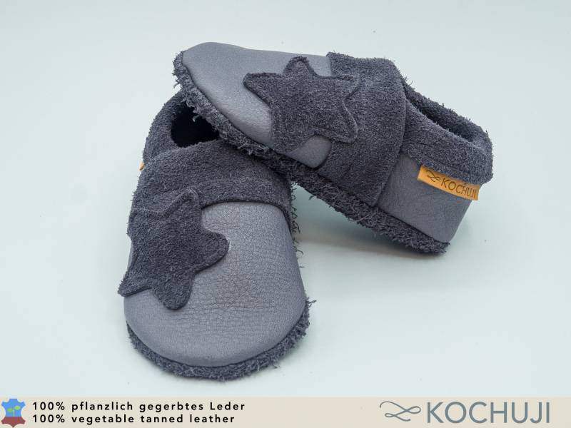 Bioleder Krabbelschuhe Stern/Personalisierbar Verschiedene Farben Lederpuschen Pflanzliche Gerbung Chromfrei von Kochuji