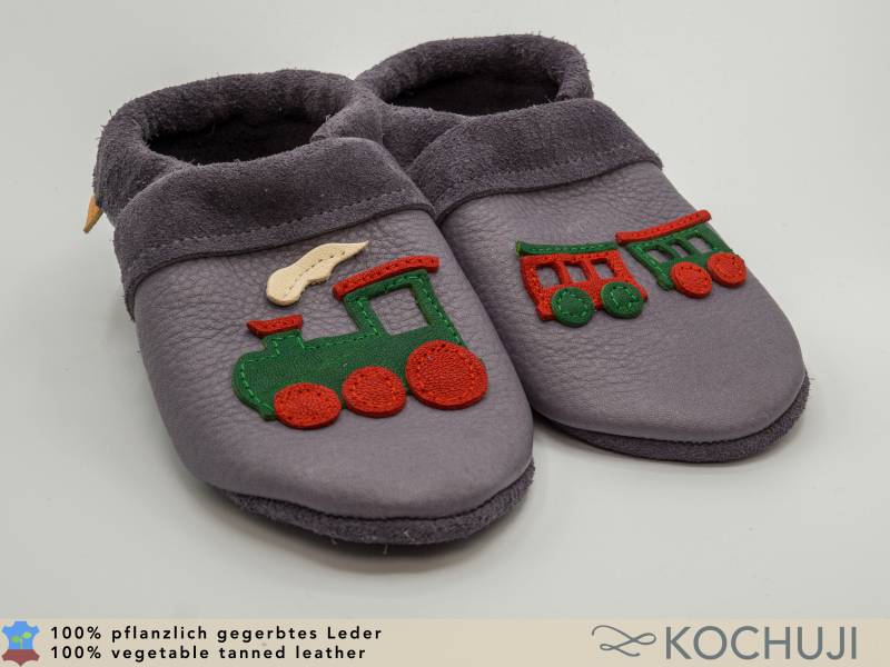 Zug Krabbelschuhe/Hausschuhe Eisenbahn Verschiedene Größen Und Farben Bioleder Pflanzliche Gerbung Allergiefrei Chromfrei Zug Krabbelschuhe/Hausschuhe Eisenbahn Verschiedene Größen Und Farben Bioleder Pflanzliche Gerbung Allergiefrei Chromfrei von Kochuji