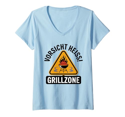Damen Heiss Grillzone heißer Bereich T-Shirt mit V-Ausschnitt Damen Heiss Grillzone heißer Bereich T-Shirt mit V-Ausschnitt von Kochwarnung im Freien Warngrencue -Liebhaber
