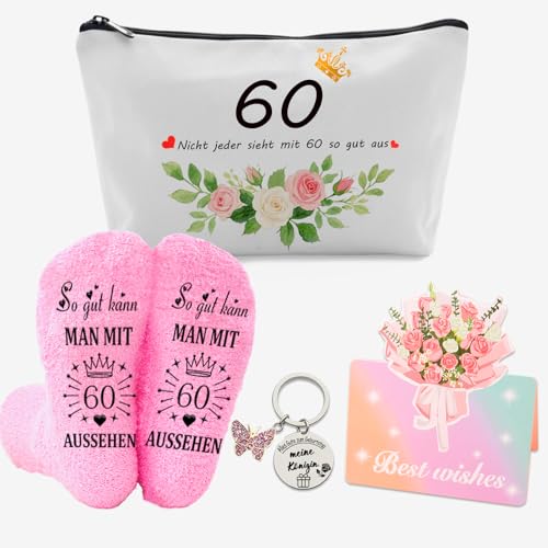 Geschenke für Frauen, 60. Geburtstag Geschenke für Frauen Mit Socken, Kosmetiktasche, Grußkarte und Schlüsselanhänger mit Gravur Happy Birthday, Meine Königin, Geburtstagsgeschenk für Damen Geschenke für Frauen, 60. Geburtstag Geschenke für Frauen Mit Socken, Kosmetiktasche, Grußkarte und Schlüsselanhänger mit Gravur Happy Birthday, Meine Königin, Geburtstagsgeschenk für Damen von Kococaty