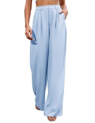 Kocowoo Damen-Palazzo-Hose, hohe Taille, leger, weites Bein, Anzughose für Damen, Arbeitshose mit Taschen für Damen, Büro, Hellblau#, 46 Kocowoo Damen-Palazzo-Hose, hohe Taille, leger, weites Bein, Anzughose für Damen, Arbeitshose mit Taschen für Damen, Büro, Hellblau#, 46 von Kocowoo