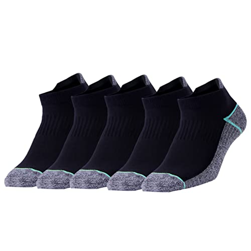 Kupfer Antibakterielle Athletic No Show / Low Cut Socken für Männer und Frauen, Schwarz/Blau-5 Pairs, Shoe L:45-49 EUR von Kodal