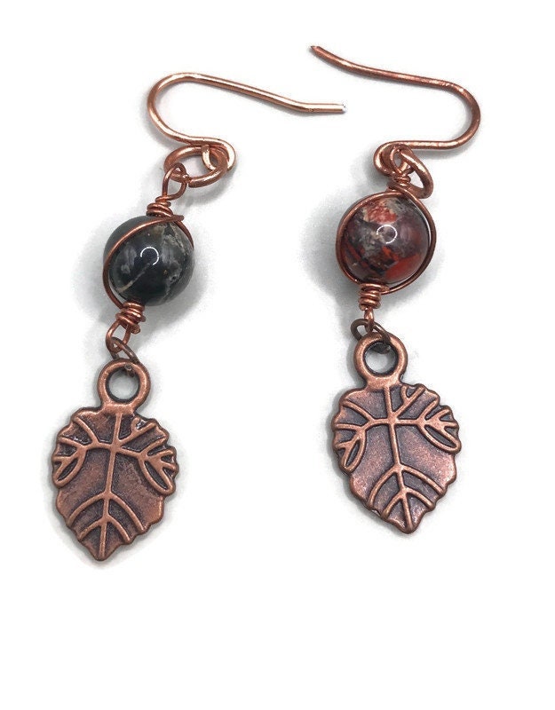 Jaspis Kupferblatt Ohrringe Edelstein Boho Schmuck Jaspis Kupferblatt Ohrringe Edelstein Boho Schmuck von KodeliaHollow