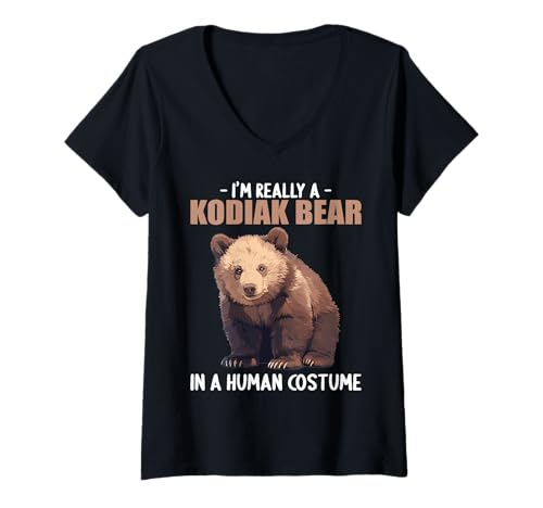 Damen Kodiakbären Kodiakbär T-Shirt mit V-Ausschnitt Damen Kodiakbären Kodiakbär T-Shirt mit V-Ausschnitt von Kodiakbären Kodiakbär Tier Shop