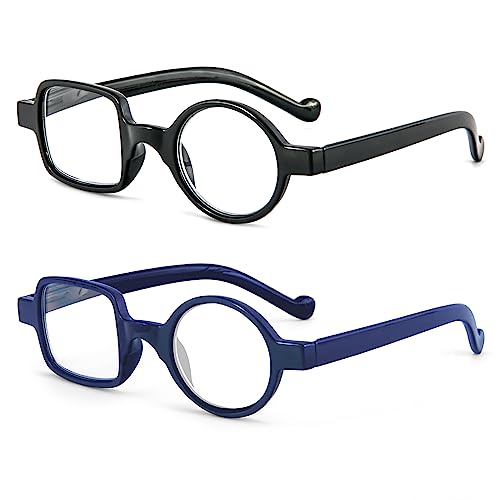 kodilin Runde quadratische Lesebrille Männer Frauen 2 Stücke, Anti Hellblau für Computer Gaming, Federscharnier, Lesebrille1.0, 1.5, 2.0, 2.5, 3.0, 3.5 (Schwarz+Blau, 2.0) von Kodilin