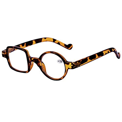 kodilin Runde quadratische Lesebrille Männer Lesebrille Frauen, Anti-blaues Licht für Computer oder Gaming, Federscharnier, Lesebrille-1.0, 1.5, 2.0, 2.5, 3.0, 3.5 (Schildkröte, 2.50) von Kodilin