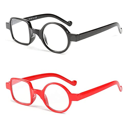 kodilin Runde quadratische Lesebrille Männer Lesebrille Frauen 2-Stücke, Anti Hellblau für Computer oder Gaming, Federscharnier, Lesebrille (schwarz+rot, 3.0) von Kodilin