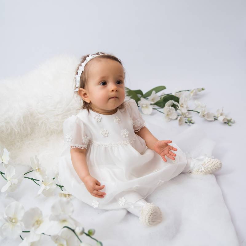 Taufkleid, Organzakleid, Blumenkleid, Mädchenkleid, Taufe, Mütze, Blumen von KodomoStudio