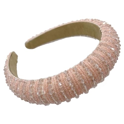 Haarbänder mit Perlen und Kristallen, dick, breit, gestrickt, Haarstyling-Zubehör, Kopfbedeckung, Geschenk für Damen, Stranddekoration, Pfirsichrosa von Kodxylytix