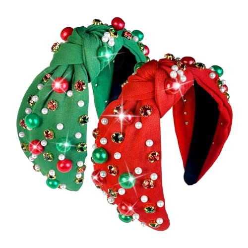 Weihnachts-Stirnbänder für Damen, Perlen, Strass, Knoten, Stirnband, Weihnachten, Kristall, Schmucksteine, breites Oberteil, geknotetes Stirnband, Weihnachts-Haarschmuck, Urlaubsparty-Outfits Weihnachts-Stirnbänder für Damen, Perlen, Strass, Knoten, Stirnband, Weihnachten, Kristall, Schmucksteine, breites Oberteil, geknotetes Stirnband, Weihnachts-Haarschmuck, Urlaubsparty-Outfits von Koeilay
