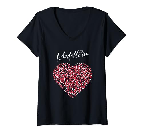Damen Karneval Kostüm Konfetti Herz T-Shirt mit V-Ausschnitt Damen Karneval Kostüm Konfetti Herz T-Shirt mit V-Ausschnitt von Kölle Alaaf und Helau