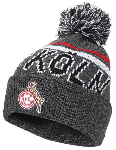 1. FC Köln Bommelmütze - Retro Reflective - anthrazit meliert Mütze mit Bommel | Strickmütze - Plus Lesezeichen I Love Köln von Köln Cologne