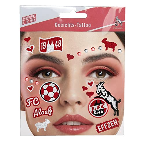 1. FC Köln Gesichtstattoo - Glitzer - temporäre Tattoo Wangen-Aufkleber - Plus Lesezeichen I Love Köln von Köln Cologne