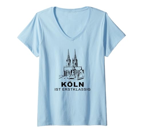 Damen Köln Ist Erstklassig Ich Liebe Köln T-Shirt mit V-Ausschnitt von Köln Erstklassig Silhouette Rhein Dom