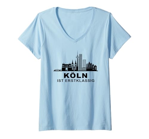 Damen Köln Ist Erstklassig Ich Liebe Köln T-Shirt mit V-Ausschnitt von Köln Erstklassig Silhouette Rhein Dom