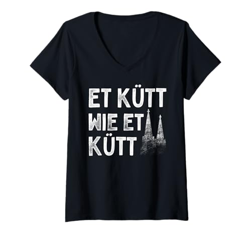 Damen Köln Et Kütt Wie Et Kütt Kölsch Karneval Kölner Grundgesetz T-Shirt mit V-Ausschnitt von Köln Outfits Für Echte Kölner Zu Karneval In Kölle