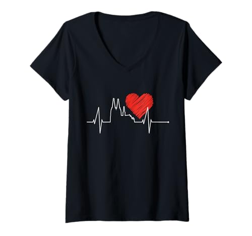 Damen Köln Skyline Herzschlag Dom Herz Kölner Karneval Liebe Köln T-Shirt mit V-Ausschnitt Damen Köln Skyline Herzschlag Dom Herz Kölner Karneval Liebe Köln T-Shirt mit V-Ausschnitt von Köln Outfits Für Echte Kölner Zu Karneval In Kölle