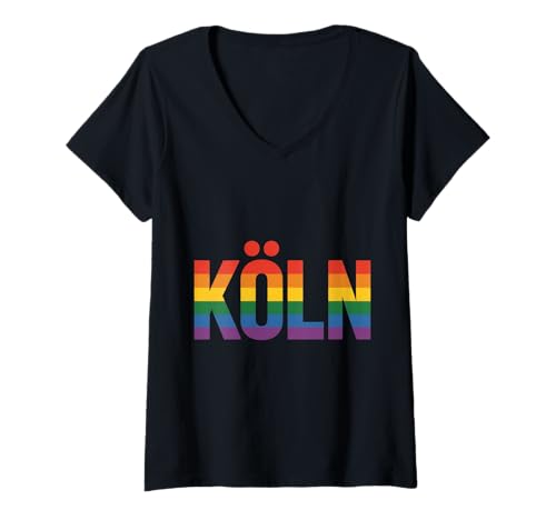Damen Köln Regenbogenfahne LGBTQ T-Shirt mit V-Ausschnitt Damen Köln Regenbogenfahne LGBTQ T-Shirt mit V-Ausschnitt von Köln Regenbogenfahne LGBTQ