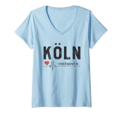 Damen Köln Westhoven mit Herz und Puls Kölner Stadtteil T-Shirt mit V-Ausschnitt Damen Köln Westhoven mit Herz und Puls Kölner Stadtteil T-Shirt mit V-Ausschnitt von Köln Viertel Veedel Stadtteil Rhein Dom Kölle