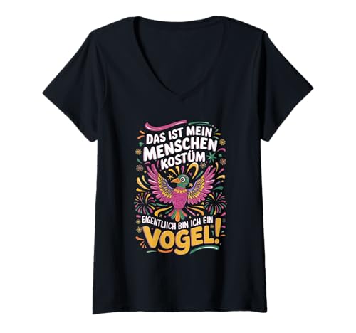 Damen Buntes Vogel Karneval Kostüm Helau Fasching Mensch T-Shirt mit V-Ausschnitt Damen Buntes Vogel Karneval Kostüm Helau Fasching Mensch T-Shirt mit V-Ausschnitt von Kölner Fasnacht Tier Verkleidung Konfetti Geschenk