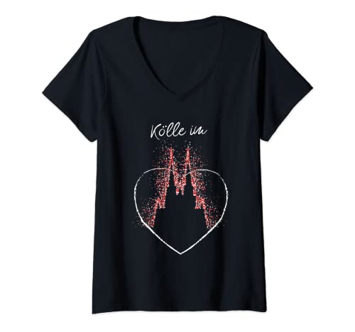 Damen Kölle im Herz Kölner Dom Köln Rot Weiss Fasching Karneval T-Shirt mit V-Ausschnitt Damen Kölle im Herz Kölner Dom Köln Rot Weiss Fasching Karneval T-Shirt mit V-Ausschnitt von Kölner Karneval Fasching Konfetti Kostümersatz