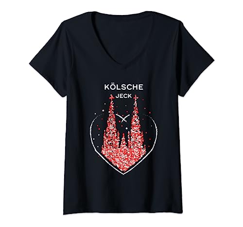 Damen Kölsche Jeck Kölner Dom Köln Rot Weiss Karneval Fasching T-Shirt mit V-Ausschnitt Damen Kölsche Jeck Kölner Dom Köln Rot Weiss Karneval Fasching T-Shirt mit V-Ausschnitt von Kölner Karneval Fasching Konfetti Kostümersatz
