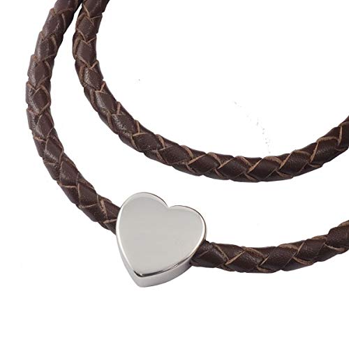 König Design Lederkette Anhänger mit Herz Lederband Leder-Armband 4 mm Damen Halskette Braun 50 cm lang mit Hebeldruckverschluss geflochten von König Design