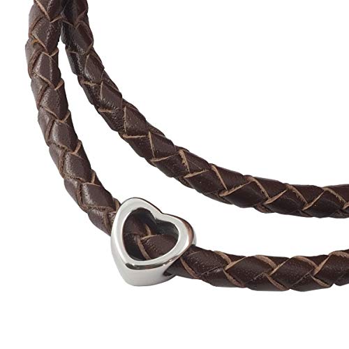 König Design Lederkette Anhänger mit Herz Lederband Leder-Armband 4 mm Damen Halskette Braun 90 cm lang mit Hebeldruckverschluss geflochten von König Design