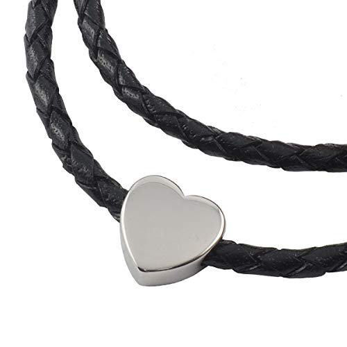 König Design Lederkette Anhänger mit Herz Lederband Leder-Armband 4 mm Damen Halskette Schwarz 23 cm lang mit Karabinerverschluss geflochten von König Design