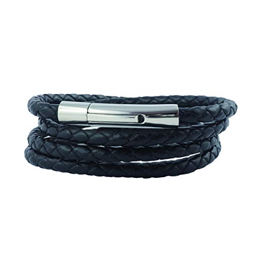 König Design Lederkette Lederband Leder-Armband 4 mm Herren Halskette schwarz 50 cm lang mit Hebeldruck Verschluss Silber geflochten von König Design