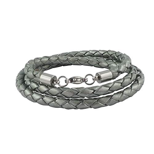 König Design Lederkette Lederband Leder-Armband 3 mm Herren Halskette Grau Metallisch 35 cm lang mit Karabinerverschluss geflochten von König Design