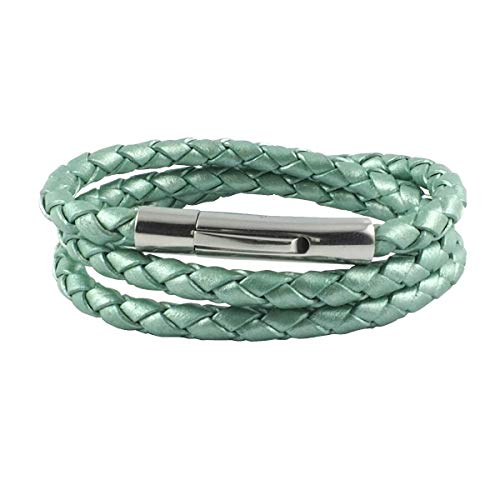 König Design Lederkette Lederband Leder-Armband 3 mm Herren Halskette Grün Metallsich 70 cm lang mit Hebeldruckverschluss geflochten von König Design
